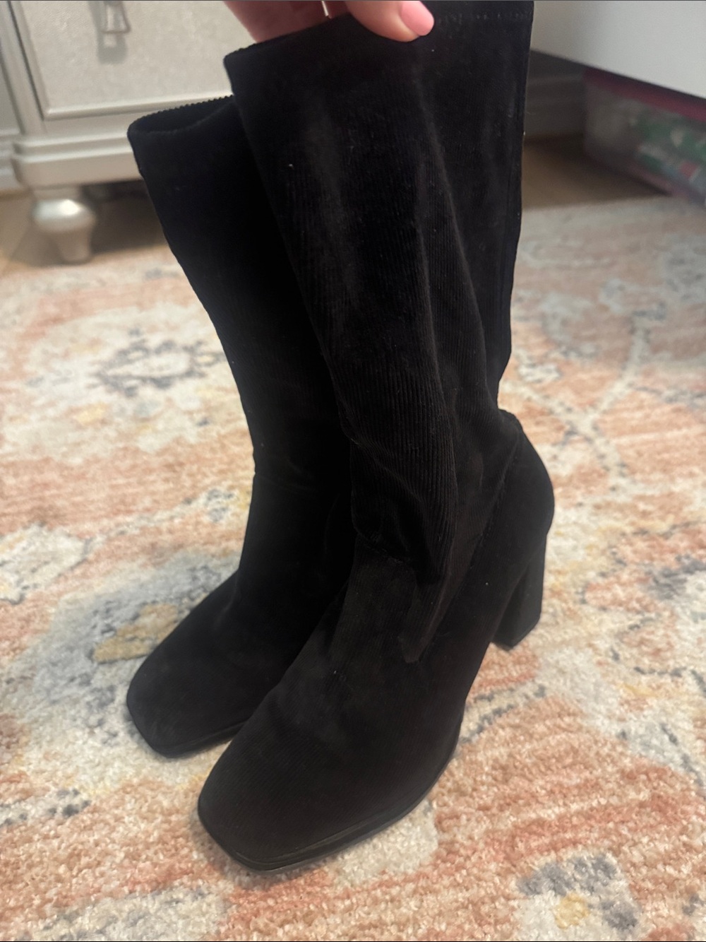 Sbicca Black Suede-Look Mid-Calf Block Heel Boots